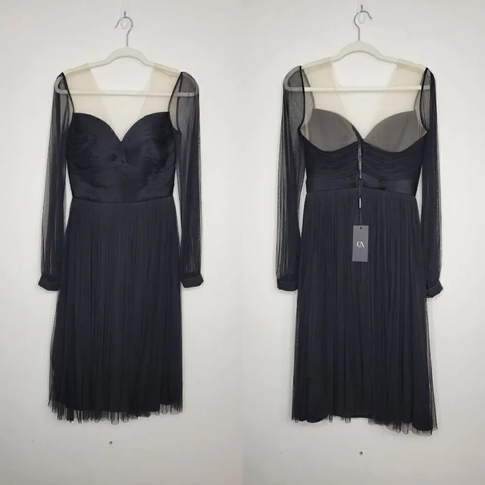Cristallini Long Sleeve Silk Tulle Dress, Black L - Picture 2 of 12
